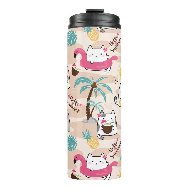 Cat Hello Summer Beach Kitty Vacation Thermal Tumbler (Front)