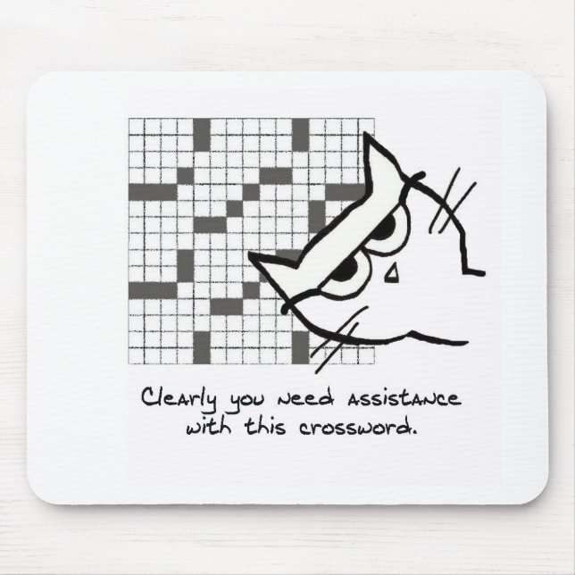 Cat Helps with the Crossword - Funny Cat Mousepad (Front)