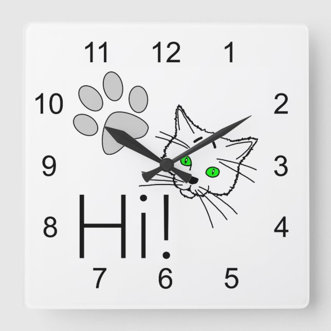 Cat - Hi! Square Wall Clock (Front)