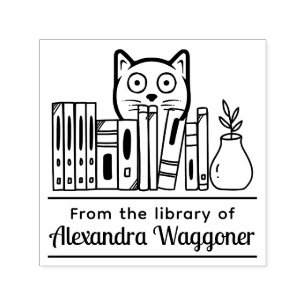 Cat Hiding Behind Books “from the Library of” Self-inking Stamp