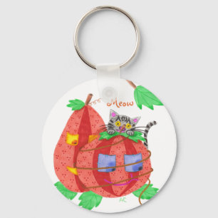 Cat hiding behind pumpkins white round keychain