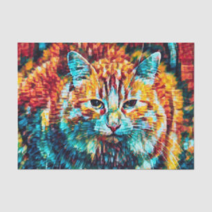 Cat Hippie Colourful Orange Psychedelic Groovy Art Tissue Paper