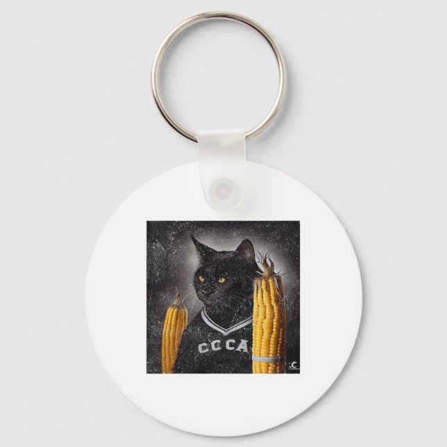 Cat Hockey Corn On The Cob  Key Ring (Front)