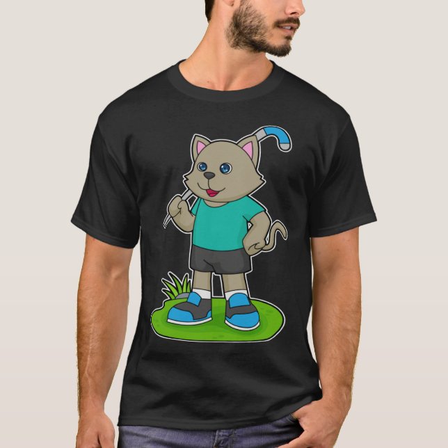 Cat Hockey Hockey stick Sports T-Shirt (Front)