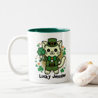 Cat holding a four leaf clover personalised name