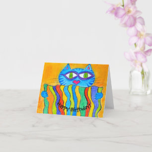 Cat holding a rainbow blanket card