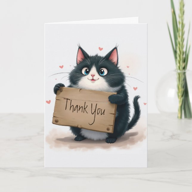 Cat Holding a Thank You Sign Holiday Card (Front)