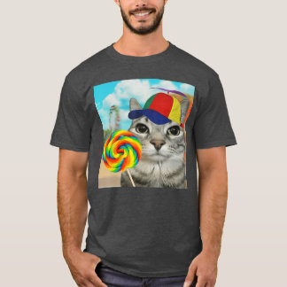 Cat Holding Candy Lollipop Funny Propeller Kitten  T-Shirt