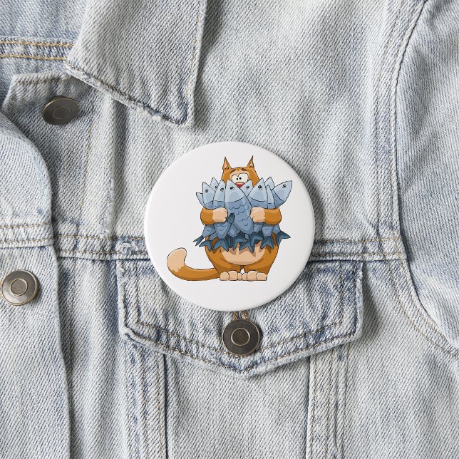 Cat Holding Fish 7.5 Cm Round Badge (Creator Uploaded)