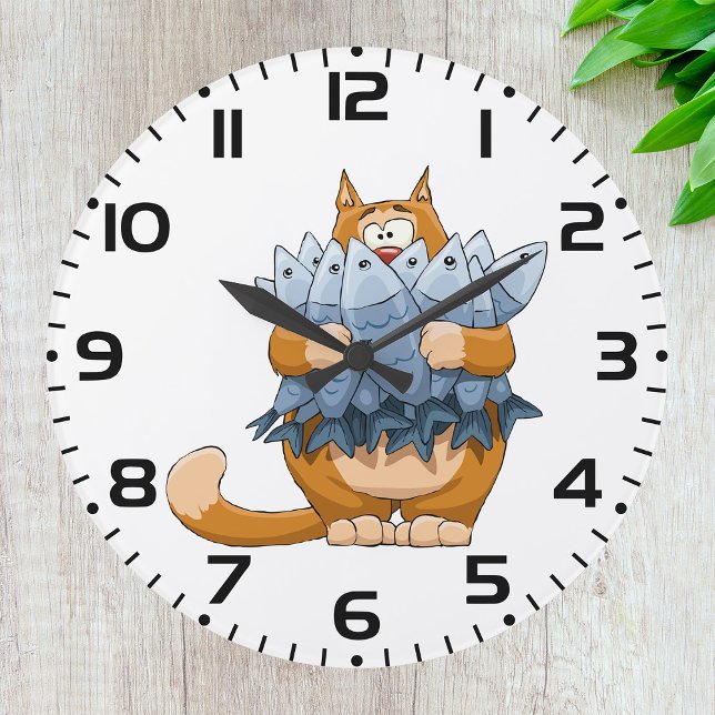 Cat Holding Fish Large Clock (Creator Uploaded)