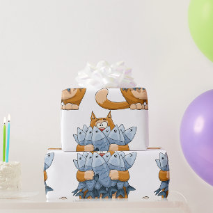 Cat Holding Fish Wrapping Paper