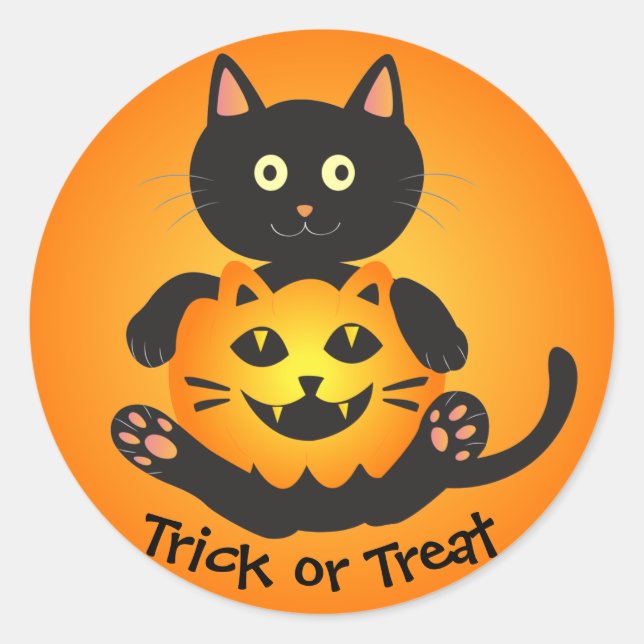 Cat Holding Jack-o'-Lantern Classic Round Sticker (Front)