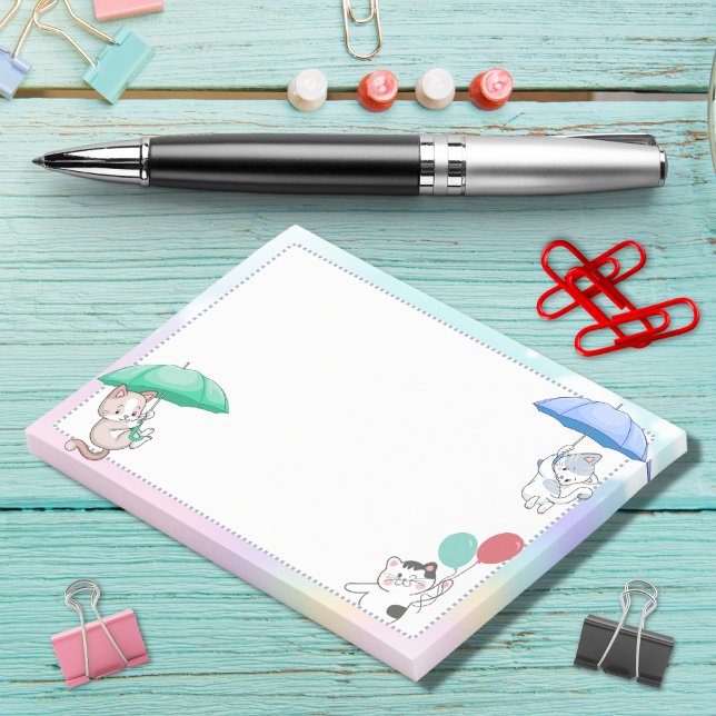 Cat Holding Umbrella and Balloon Flying in Sky Post-it Notes (Creator Uploaded)