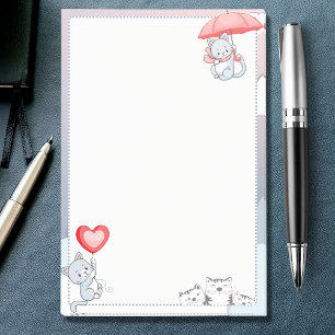 Cat Holding Umbrella Heart Balloon Flying in Sky Post-it Notes