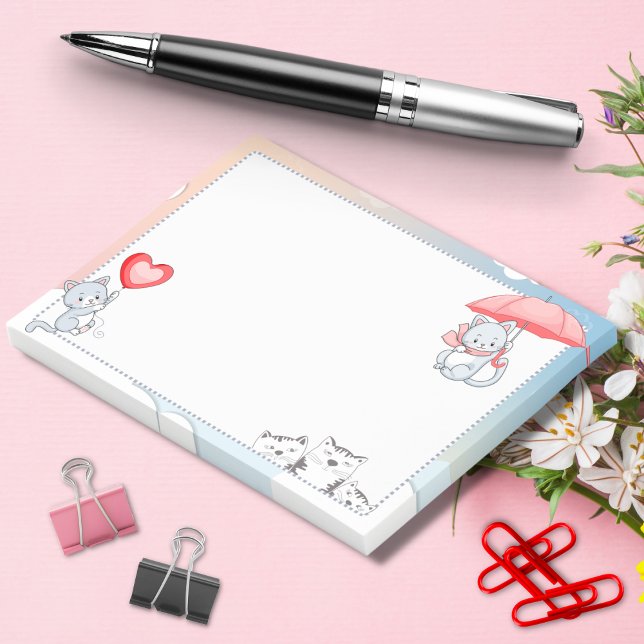 Cat Holding Umbrella Heart Balloon Flying in Sky Post-it Notes (Creator Uploaded)