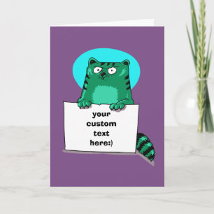 cat holds the banner cartoon style illustration thank you card