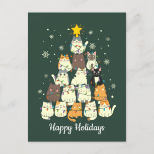 Cat Holiday Christmas Tree Cute Lights Postcard