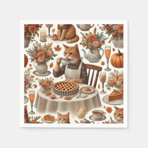 Cat Hosting Thanksgiving Dinner Party Siamese Cat Napkin