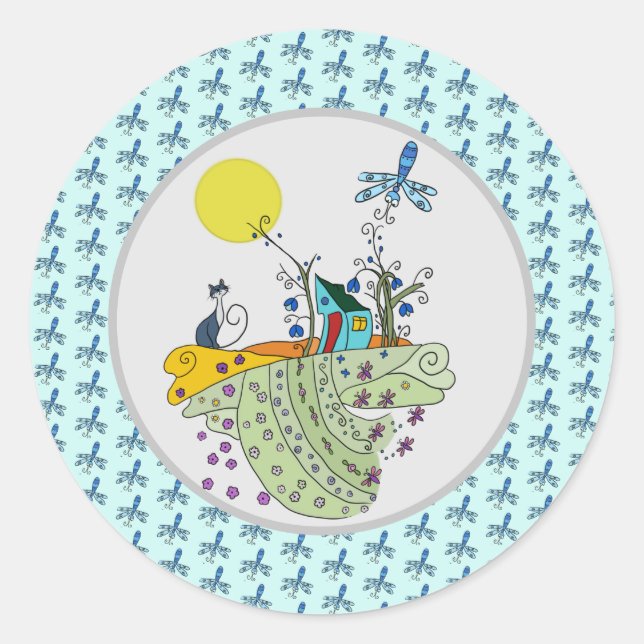 cat house classic round sticker (Front)