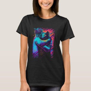 Cat Hug Colourful Psychedelic Art T-Shirt