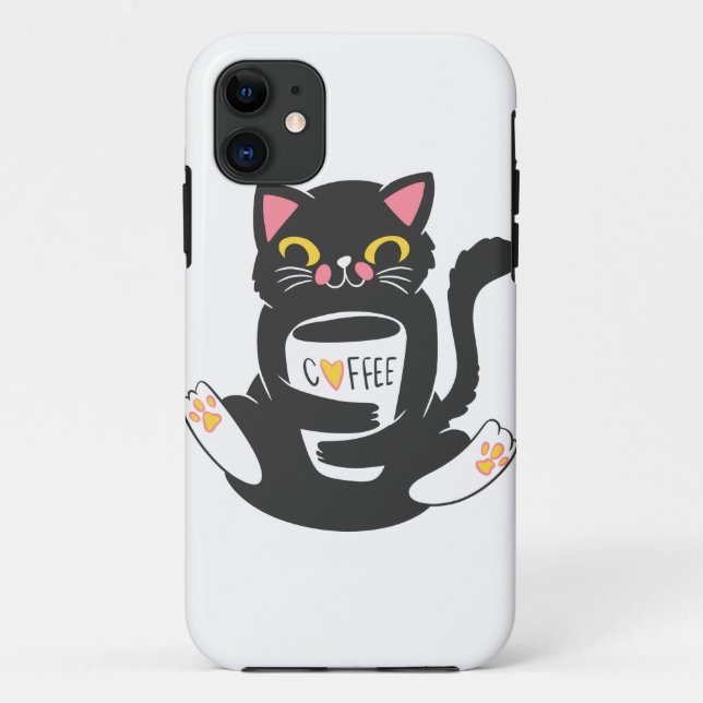 Cat hugging a coffee mug - Choose background colo Case-Mate iPhone Case (Back)