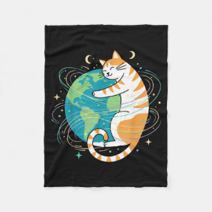 Cat Hugging Earth Day Funny Fleece Blanket