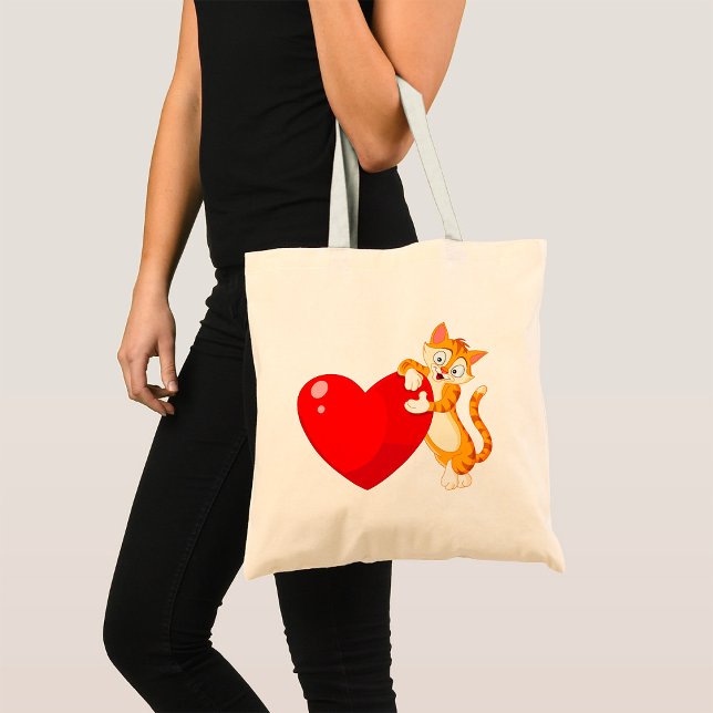 Cat Hugging Heart Adorable Love Kitty Tote Bag (Creator Uploaded)