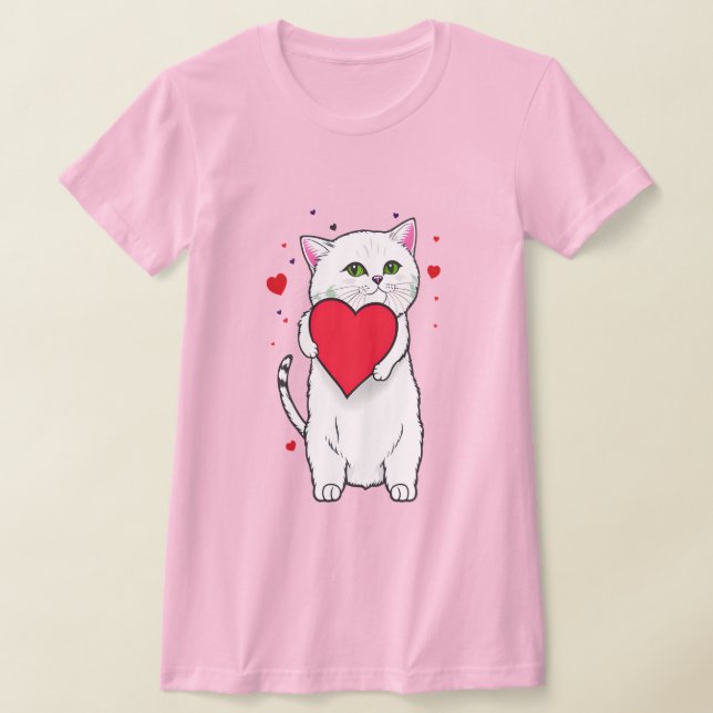 Cat hugging red heart T-Shirt (Laydown)