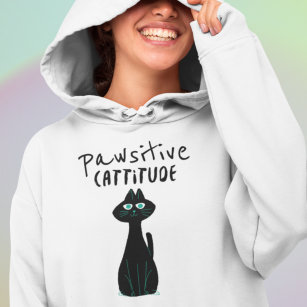 Cat Humour Pun Pawsitive Cattitude Quote Hoodie