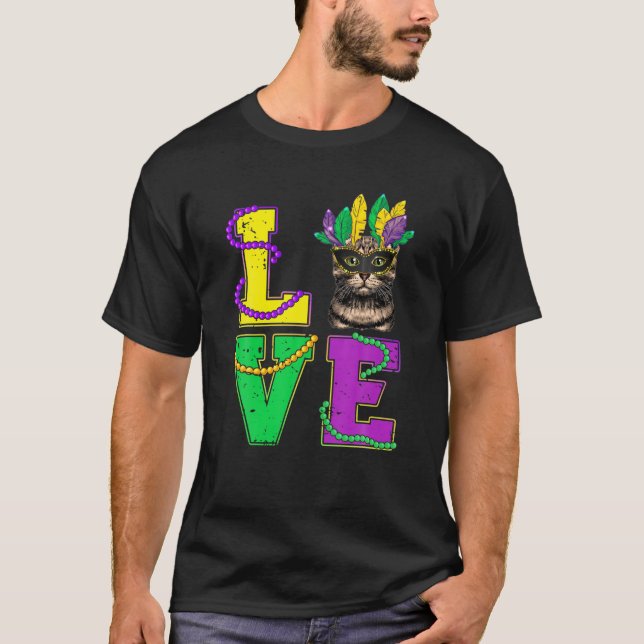 Cat I Love Kitten Mardi Gras Men Women Kids T-Shirt (Front)
