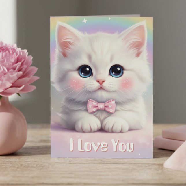 Cat I Love You Cute Birthday Valentine's Day Card (Cat I Love You Cute Kitten Rainbow Valentine's Day Card
)