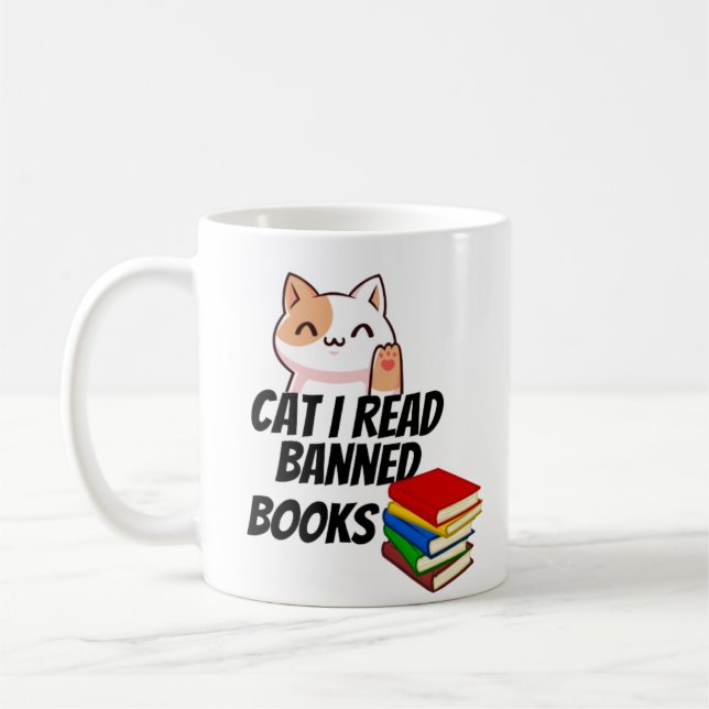 Cat I Read Banned Books Coffee Mug (Left)