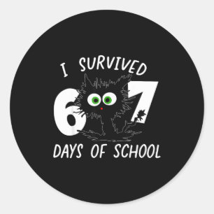 Cat I Survived 67 Days Of School Teachers Students Classic Round Sticker