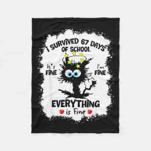 Cat I Survived 67 Days Of School Teachers Students Fleece Blanket