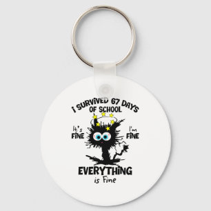 Cat I Survived 67 Days Of School Teachers Students Key Ring
