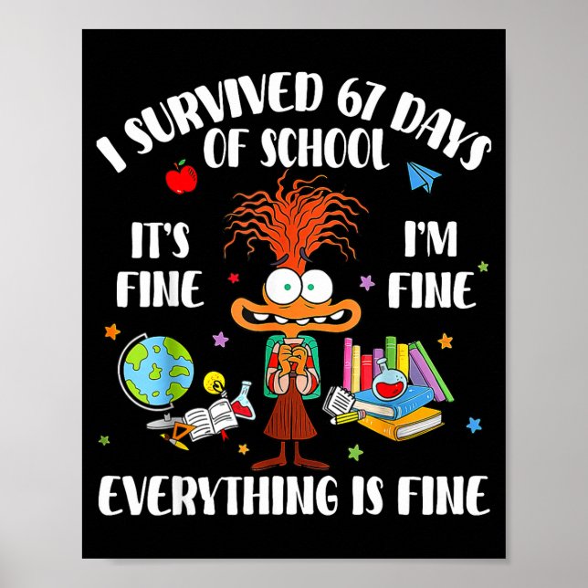 Cat I Survived 67 Days Of School Teachers Students Poster (Front)