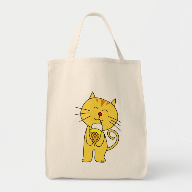 Cat Ice Cream Cone Grocery Tote Bag (Front)