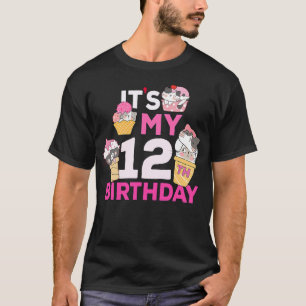 Cat Ice Cream Its My 12th Birthday 12 Year Old Gif T-Shirt