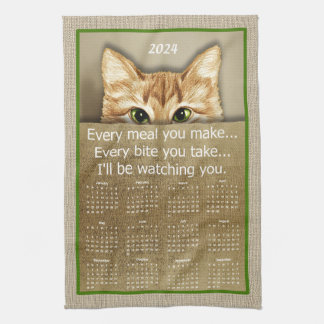 Cat I'll Be Watching You Song Parody 2024 Calendar Tea Towel