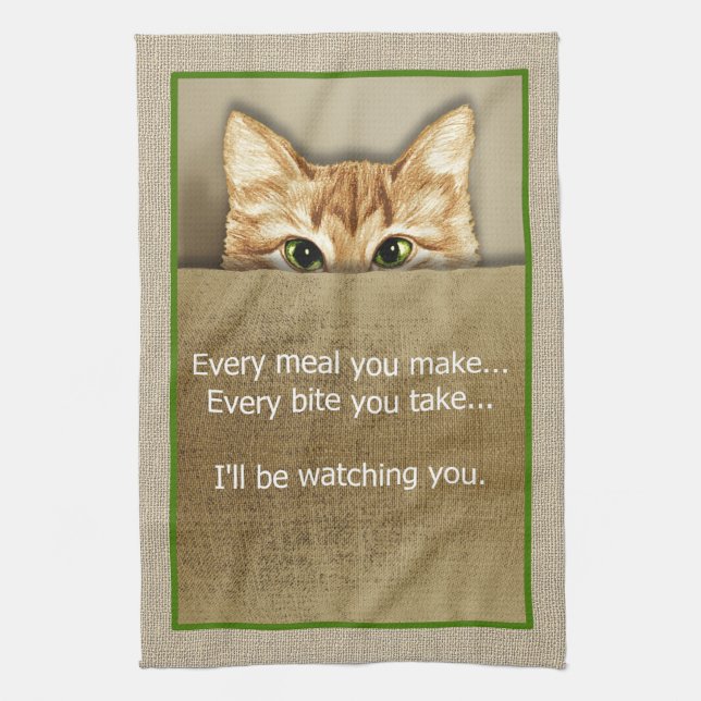 Cat I'll Be Watching You Song Parody  Tea Towel (Vertical)