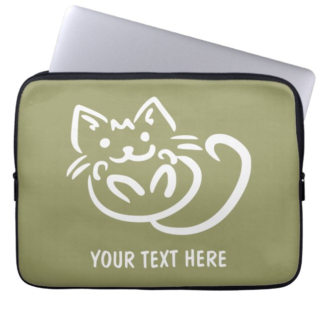 Cat Illustration custom colour laptop sleeves (Front)