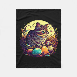 Cat Illustration Easter Eggs Cat Illustration Fleece Blanket