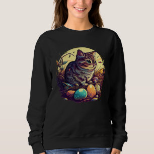 Cat Illustration Easter Graphic with Eggs for Cat Sweatshirt