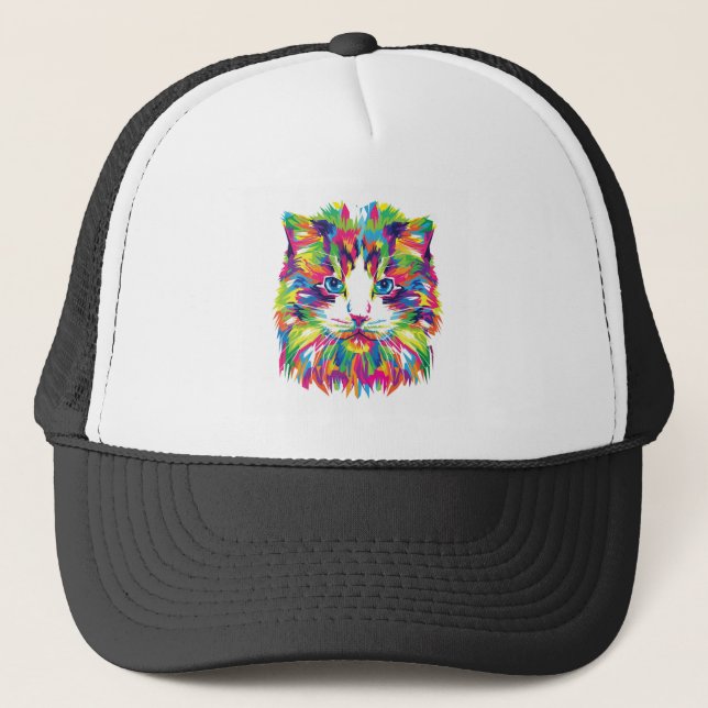 Cat Illustration Kitten Design Trucker Hat (Front)