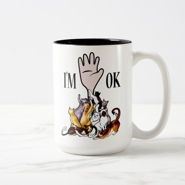 CAT I'M OK, Funny Cat Gift, Crazy Cat Lady Gift Two-Tone Coffee Mug (Right)