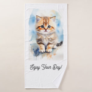 Cat Image Text Bath Towel Set