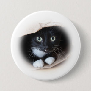 Cat in a b ag 7.5 cm round badge