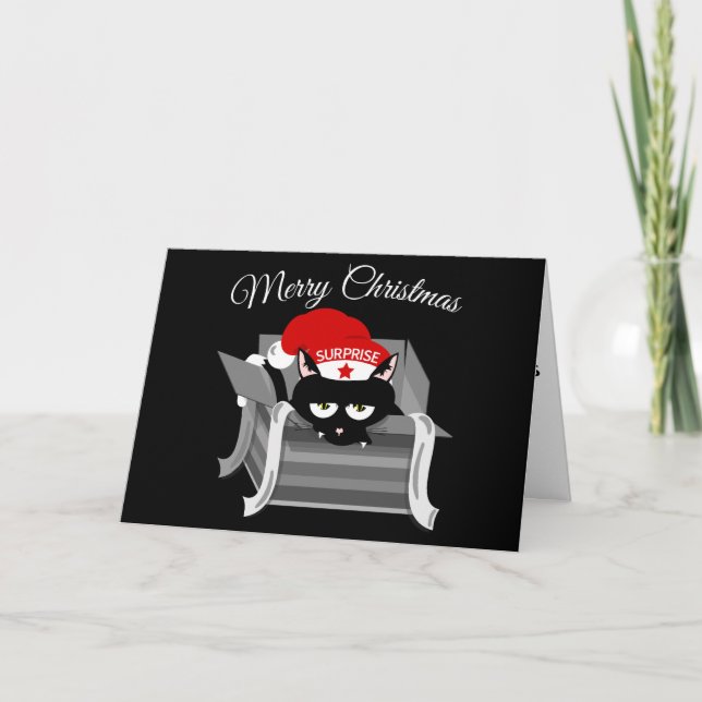 Cat in a box funny Christmas Holiday Card (Front)