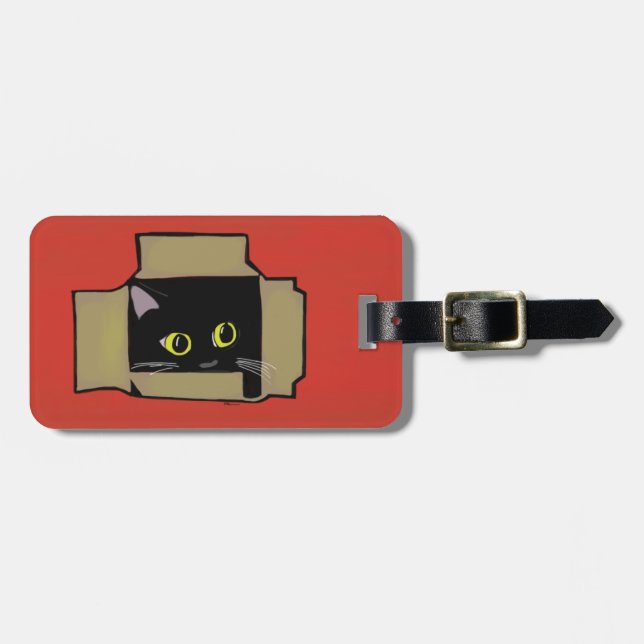 Cat in a Box Red Luggage Tag (Front Horizontal)