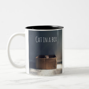 Cat in a box. The Zen cat master. Two-Tone Coffee Mug
